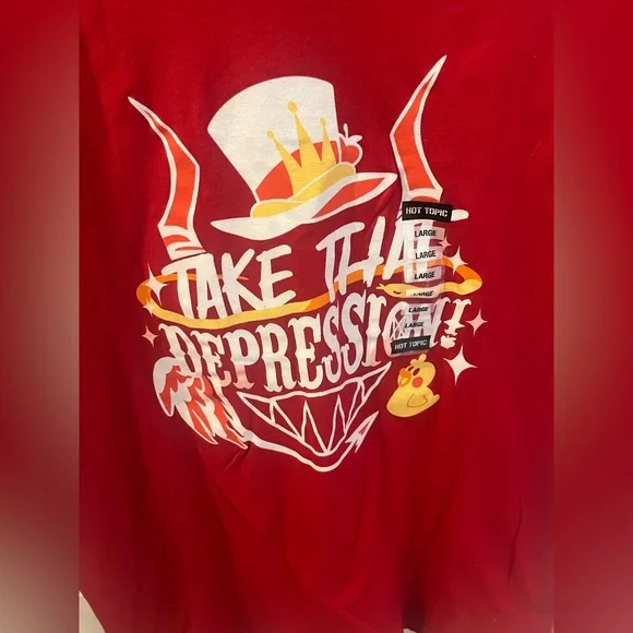 NWT- Hazbin Hotel Take That Depression Quote T-Shirt size L - Picture 2 of 4